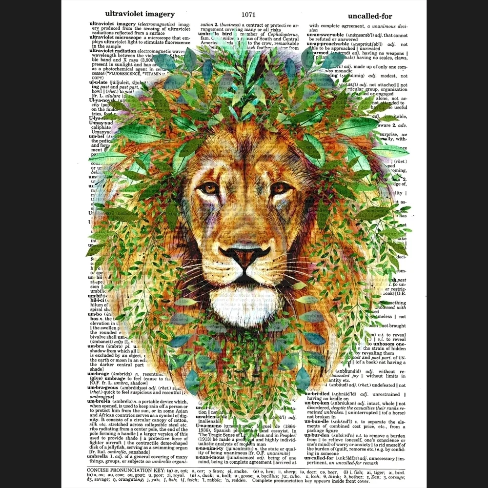 Lion Cat Tropical Boho Dictionary Art Print
